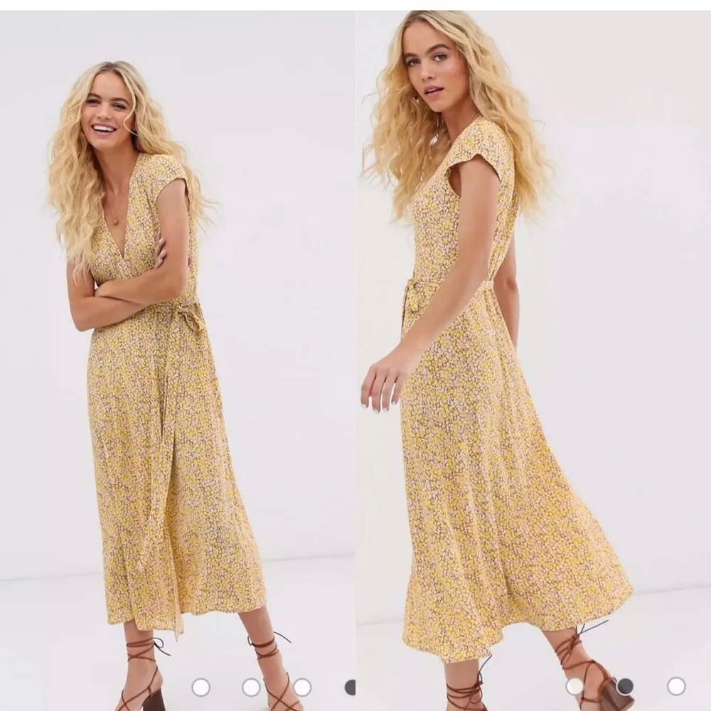 & Other Stories, yellow floral maxi wrap dress, size 6